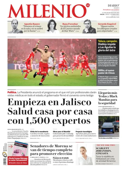 Portada de Milenio Jalisco del lunes, 26 de mayo de 2025