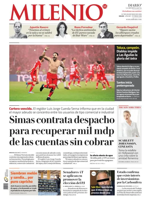 Portada de Milenio Laguna del lunes, 26 de mayo de 2025