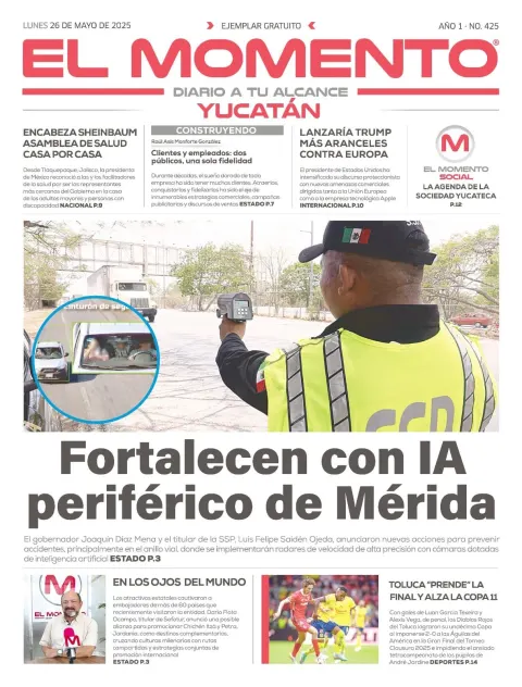 Portada de El Momento Yucatan del lunes, 26 de mayo de 2025