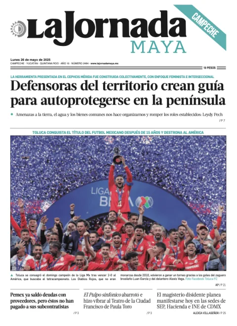 Portada de La Jornada Maya Campeche del lunes, 26 de mayo de 2025