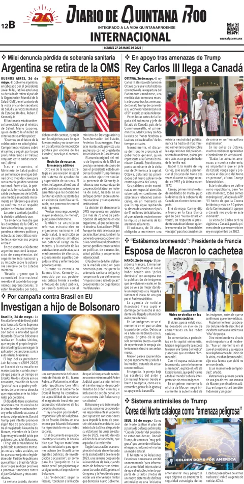 Portada de Diario de Quintana Roo (contra Portada)