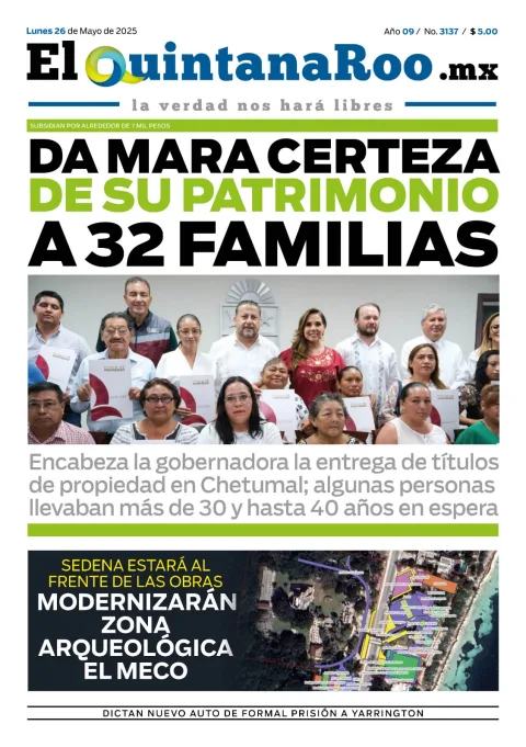 Portada de El Quintana Roo (portada) del lunes, 26 de mayo de 2025