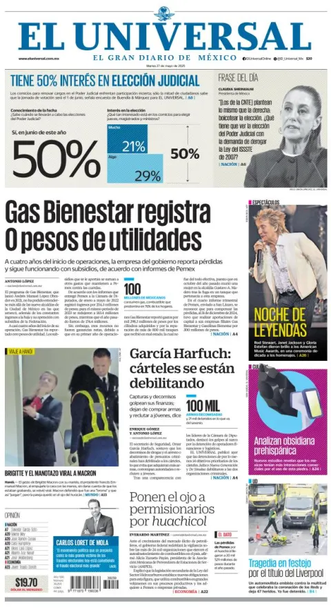 Portada de El Universal