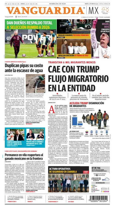 Portada de Vanguardia del martes, 27 de mayo de 2025