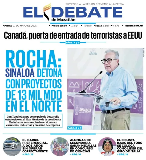 Portada de El Debate de Mazatlan del martes, 27 de mayo de 2025