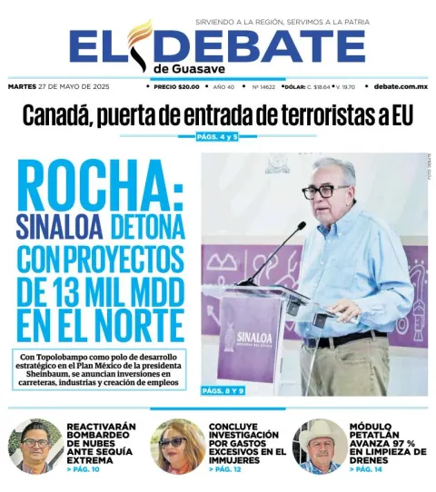 Portada de El Debate de Guasave del martes, 27 de mayo de 2025
