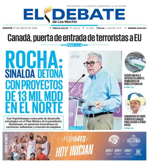 Portada de El Debate de los Mochis del martes, 27 de mayo de 2025