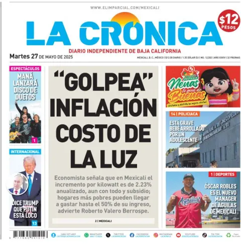 Portada de La Cronica del martes, 27 de mayo de 2025