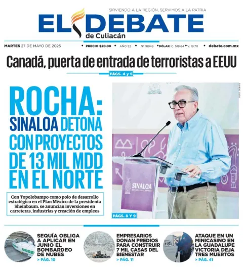 Portada de El Debate de Culiacan del martes, 27 de mayo de 2025