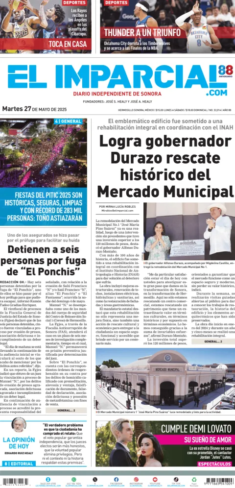 Portada de El Imparcial del martes, 27 de mayo de 2025