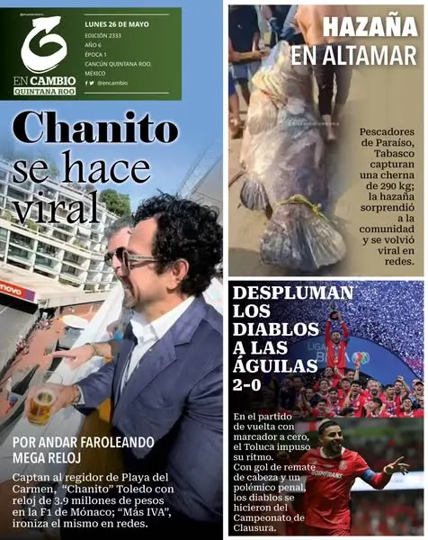 Portada de En Cambio - Quintana Roo (contraportada) del lunes, 26 de mayo de 2025