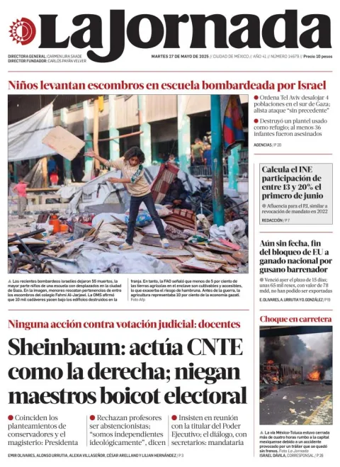 Portada de La Jornada del martes, 27 de mayo de 2025