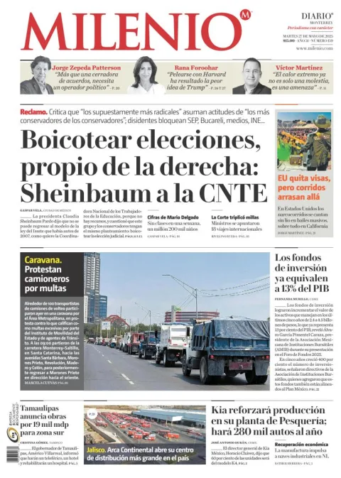 Portada de MILENIO del martes, 27 de mayo de 2025