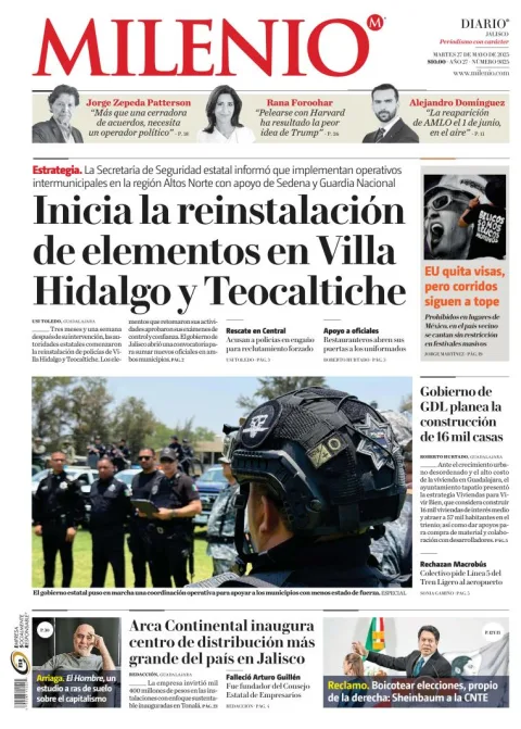 Portada de Milenio Jalisco del martes, 27 de mayo de 2025