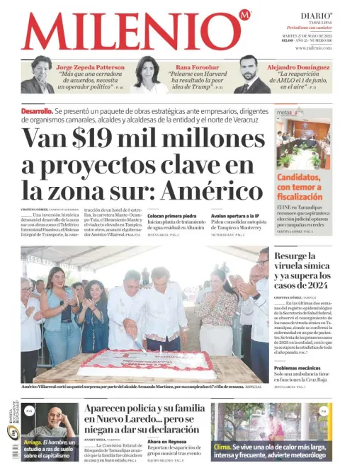 Portada de Milenio Tamaulipas del martes, 27 de mayo de 2025