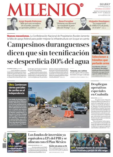Portada de Milenio Laguna del martes, 27 de mayo de 2025