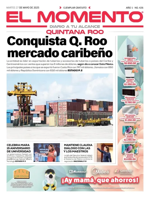 Portada de El Momento Quintana Roo del martes, 27 de mayo de 2025
