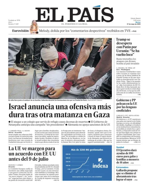 Portada de El Pais del martes, 27 de mayo de 2025