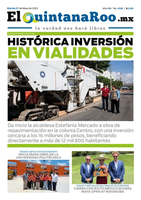Portada de El Quintana Roo (portada) del martes, 27 de mayo de 2025
