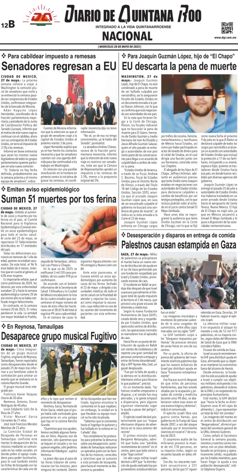 Portada de Diario de Quintana Roo (contra Portada)