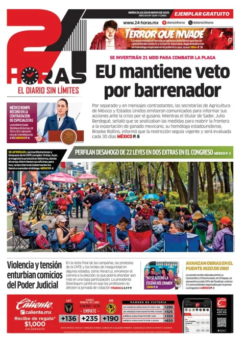 Portada de 24 Horas del miércoles, 28 de mayo de 2025