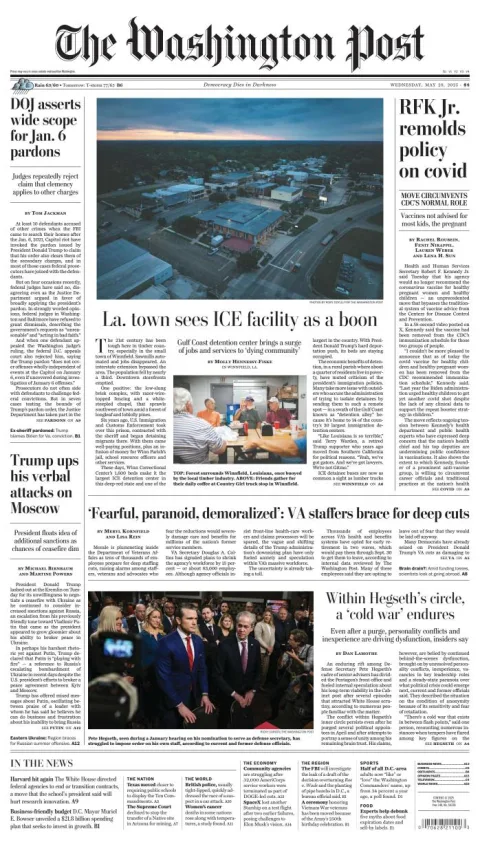 Portada de The Washington Post del miércoles, 28 de mayo de 2025
