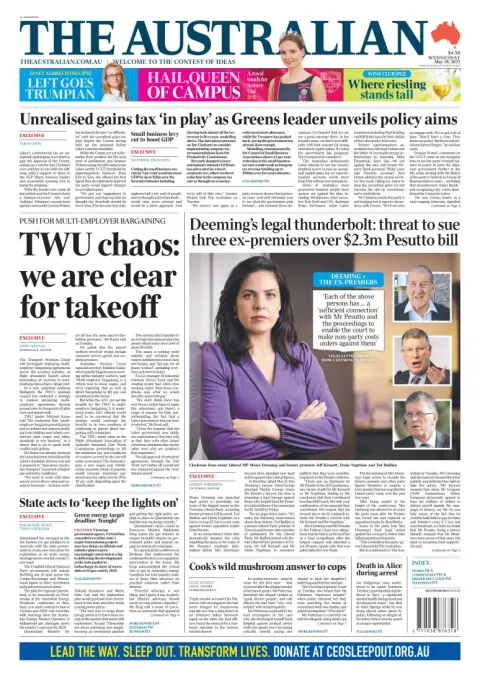 Portada de The Australian del miércoles, 28 de mayo de 2025