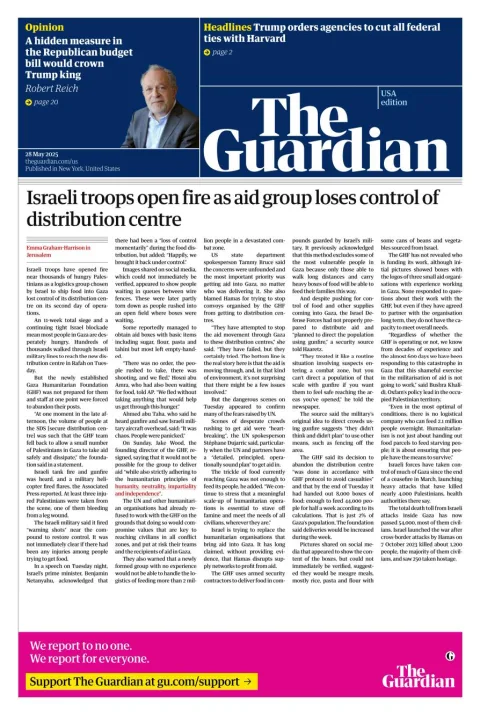 Portada de The Guardian (usa) del miércoles, 28 de mayo de 2025