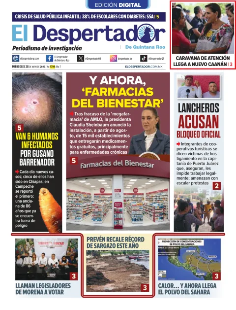 Portada de El Despertador de Quintana Roo del miércoles, 28 de mayo de 2025