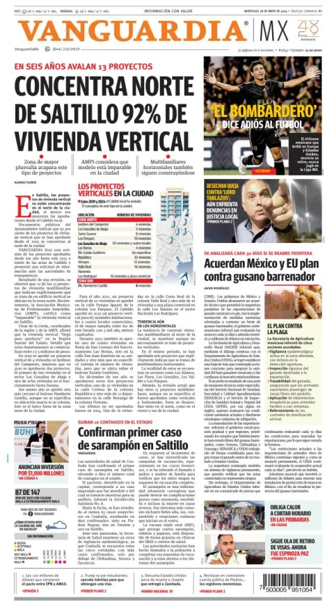 Portada de Vanguardia del miércoles, 28 de mayo de 2025
