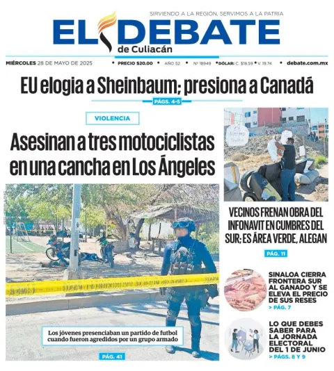Portada de El Debate de Culiacan del miércoles, 28 de mayo de 2025