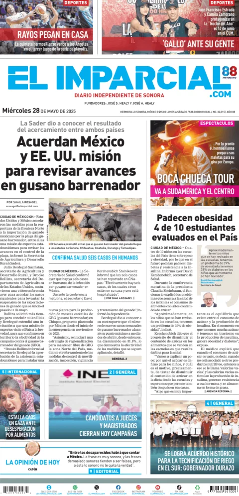 Portada de El Imparcial del miércoles, 28 de mayo de 2025