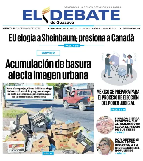 Portada de El Debate de Guasave del miércoles, 28 de mayo de 2025