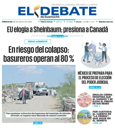 Portada de El Debate de Guamuchil del miércoles, 28 de mayo de 2025
