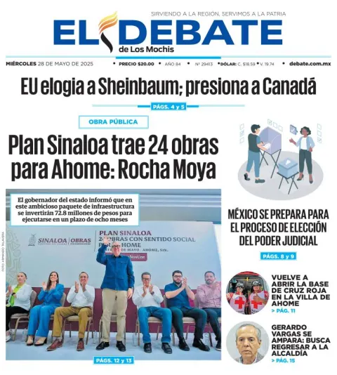 Portada de El Debate de los Mochis del miércoles, 28 de mayo de 2025