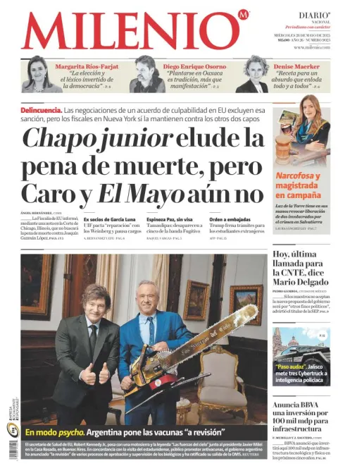 Portada de Milenio del miércoles, 28 de mayo de 2025
