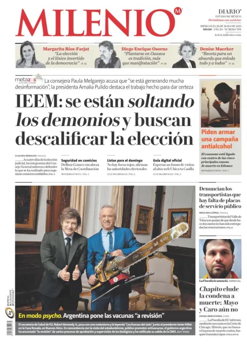 Portada de Milenio Edo de Mexico del miércoles, 28 de mayo de 2025