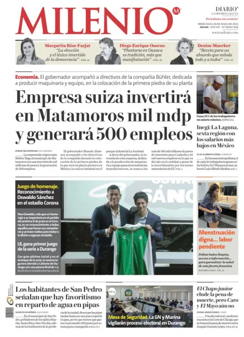 Portada de Milenio Laguna del miércoles, 28 de mayo de 2025