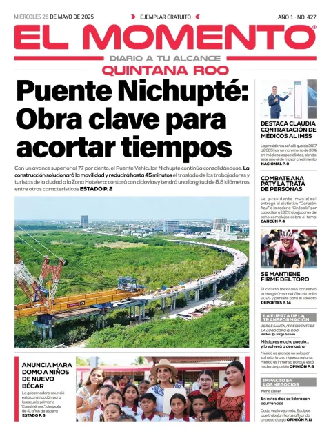 Portada de El Momento Quintana Roo del miércoles, 28 de mayo de 2025