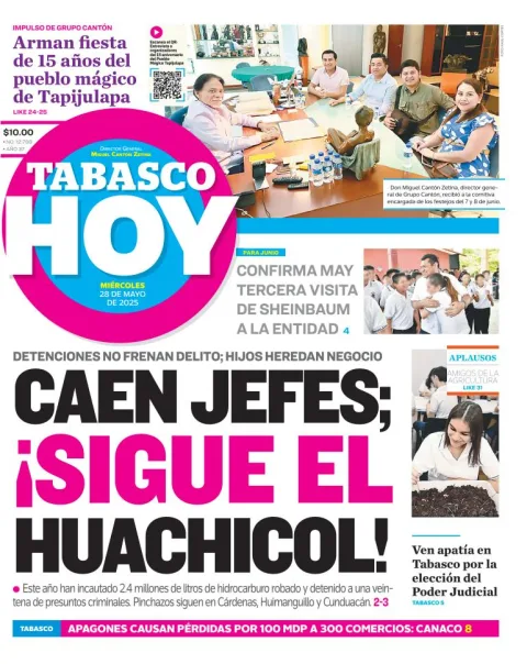 Portada de Tabasco Hoy del miércoles, 28 de mayo de 2025