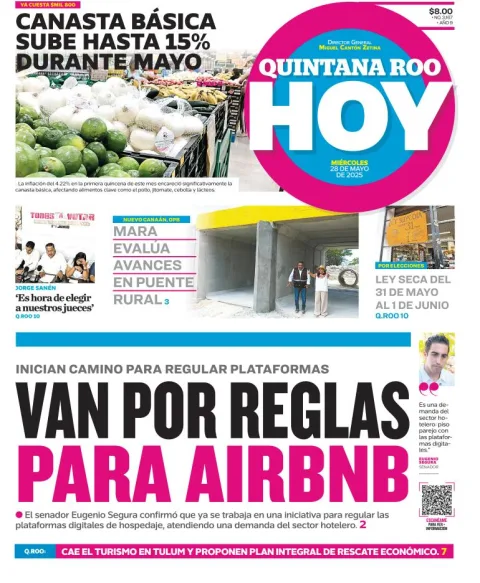 Portada de Quintana Roo Hoy del miércoles, 28 de mayo de 2025