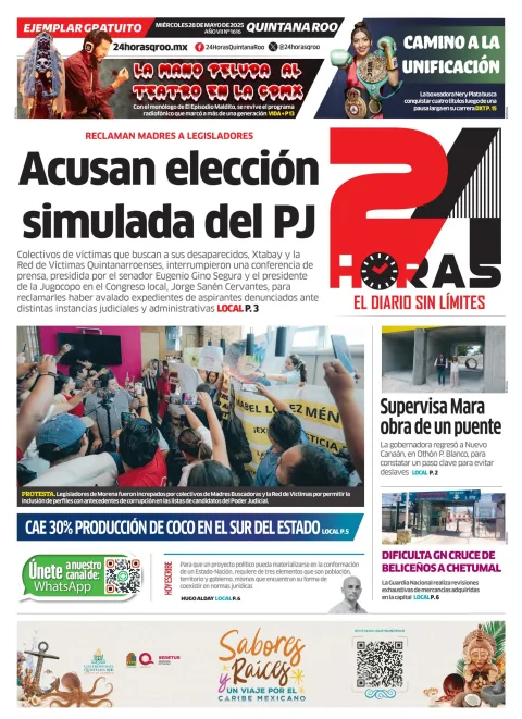 Portada de 24 Horas Quintana Roo del miércoles, 28 de mayo de 2025