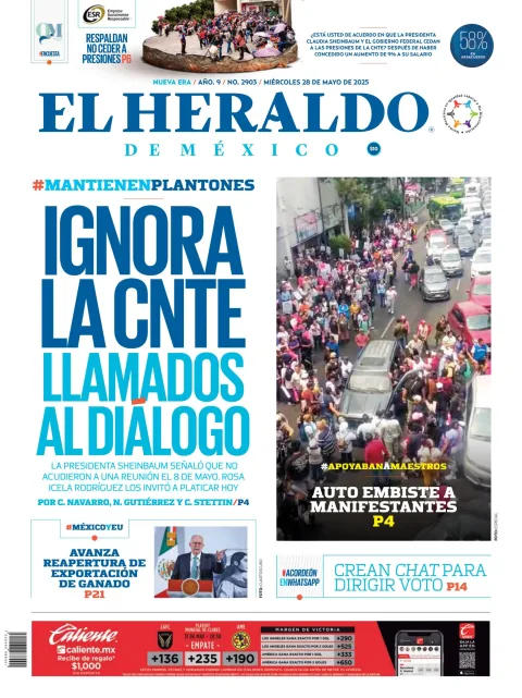 Portada de El Heraldo de Mexico del miércoles, 28 de mayo de 2025