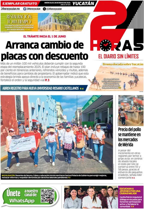 Portada de 24 Horas Yucatan del miércoles, 28 de mayo de 2025