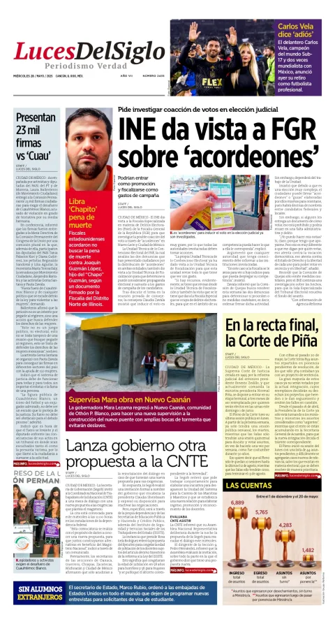 Portada de Luces del Siglo del miércoles, 28 de mayo de 2025
