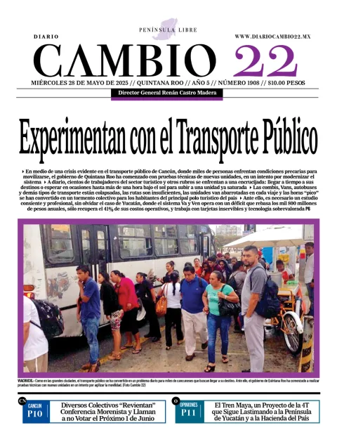 Portada de Diario Cambio 22 del miércoles, 28 de mayo de 2025