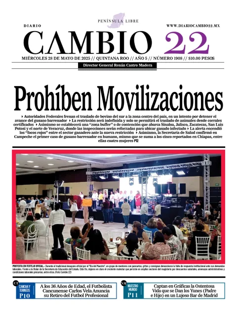 Portada de Diario Cambio 22 (contra Portada) del miércoles, 28 de mayo de 2025