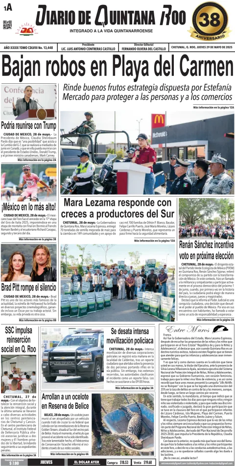 Portada de Diario de Quintana Roo (portada)