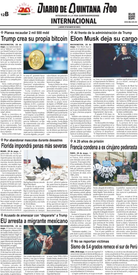 Portada de Diario de Quintana Roo (contra Portada)