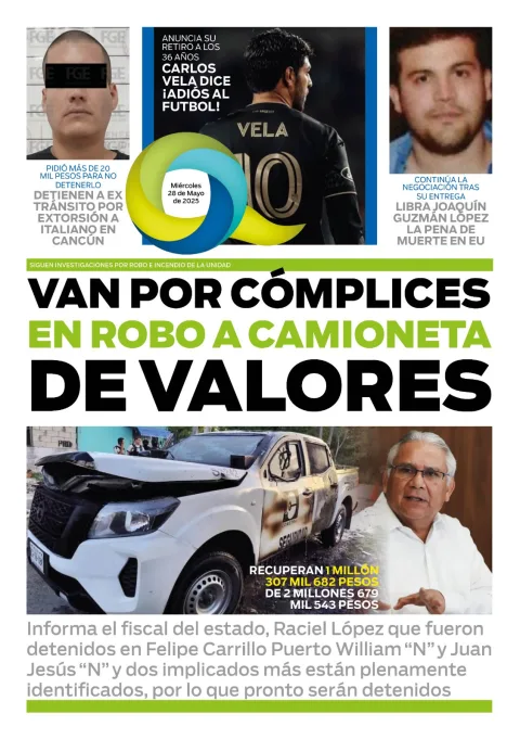 Portada de El Quintana Roo (contraportada) del miércoles, 28 de mayo de 2025